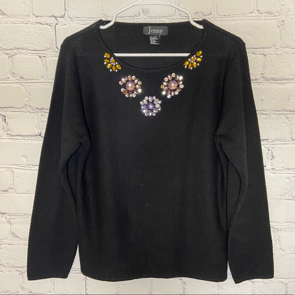 Jenny Floral Long Sleeve Black Sweater. Size M.